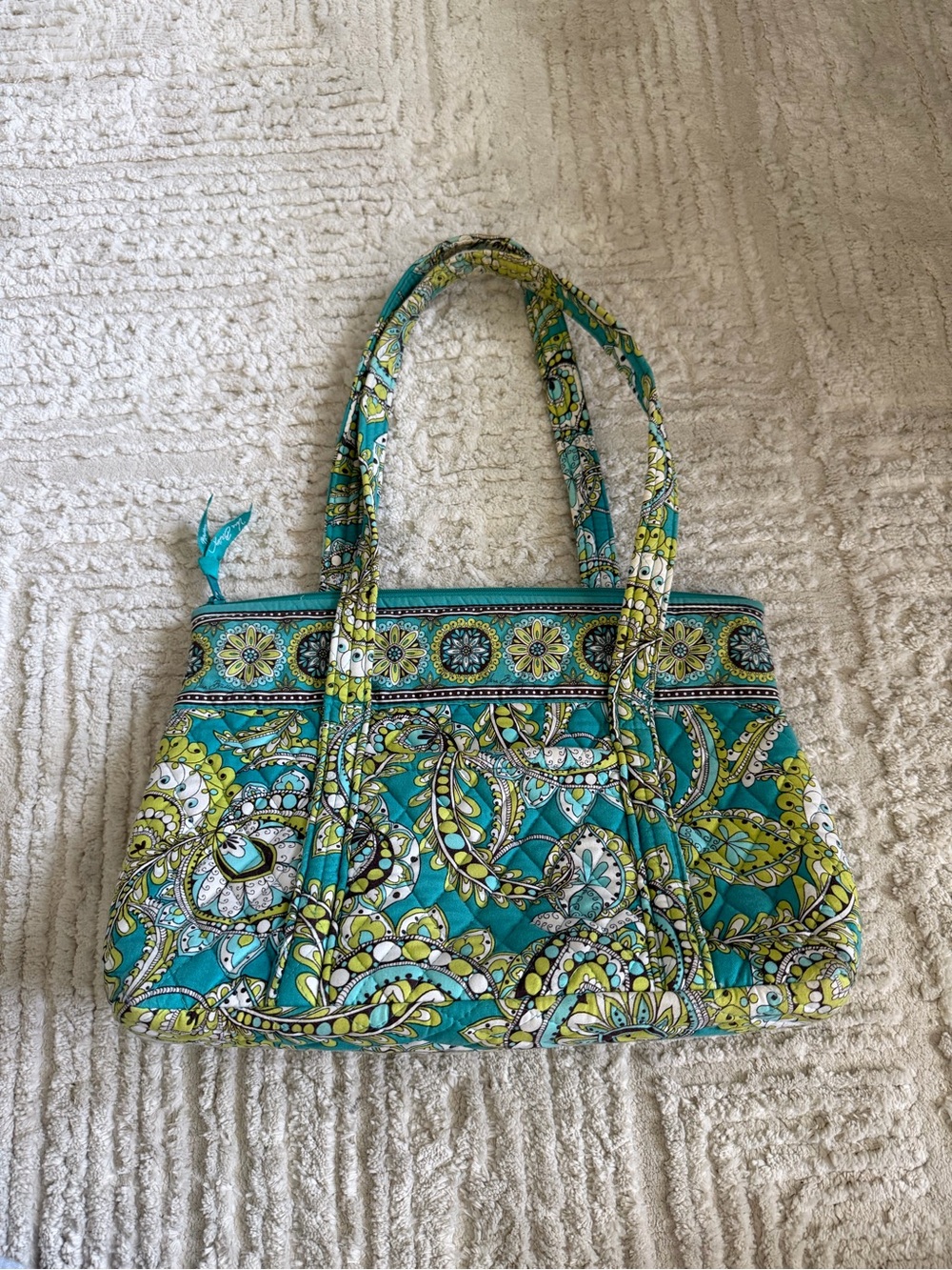 Vera Bradley Quilted Paisley Tote Bag in Teal and Lime